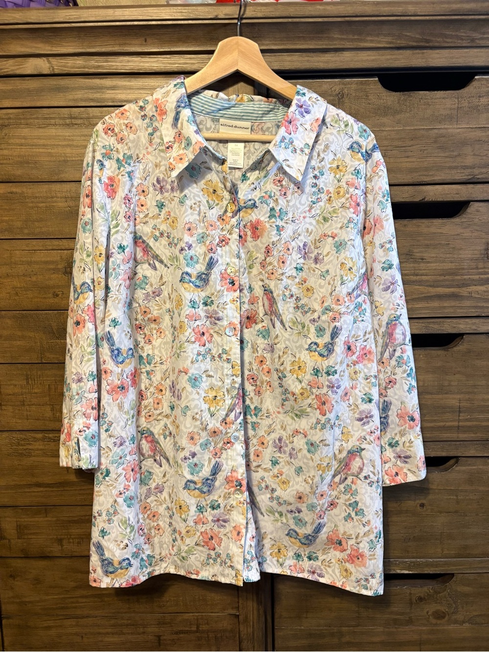 Alfred Dunner 3X Floral Bird Button Down Blouse Cottagecore Spring Plus Size - Picture 3 of 4